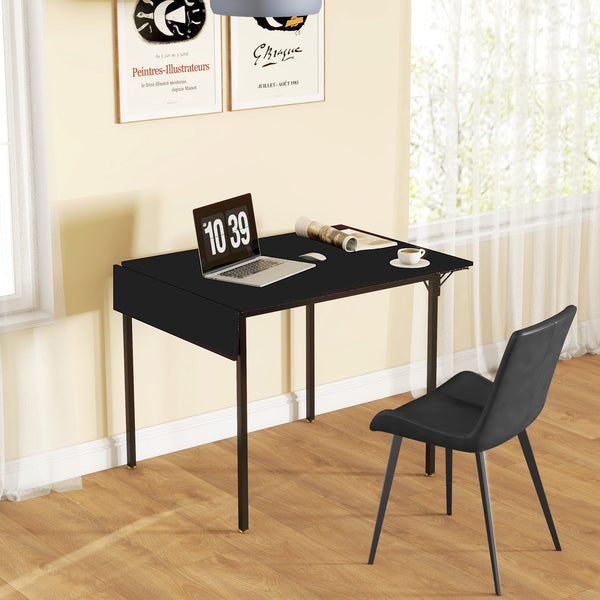 English Elm HOMCOM Industrial Drop Leaf Dining Table for 2-4, Space-Saving Folding MDF Top, Metal Frame, Black W2225P229202