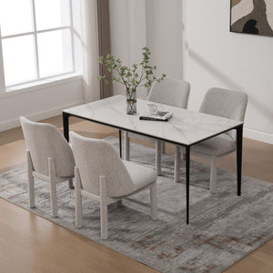 English Elm 21.46" Modern Chenille Dining Chair Set of 4 with Curved High Back, Rubberwood Legs, Comfortable Foam Seat Beige W3189S00005