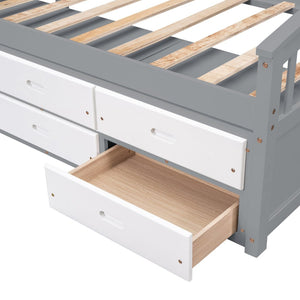 English Elm Twin Platform Bed Solid Pine Frame Six Drawer Storage Clean Modern Bedroom Design N719S000121S