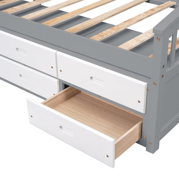 English Elm Twin Platform Bed Solid Pine Frame Six Drawer Storage Clean Modern Bedroom Design N719S000121S