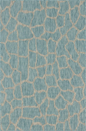 Unique Loom Outdoor Safari Giraffe Machine Made Animal Print Rug Light Aqua, Gray/Ivory 6' 1" x 9' 0"