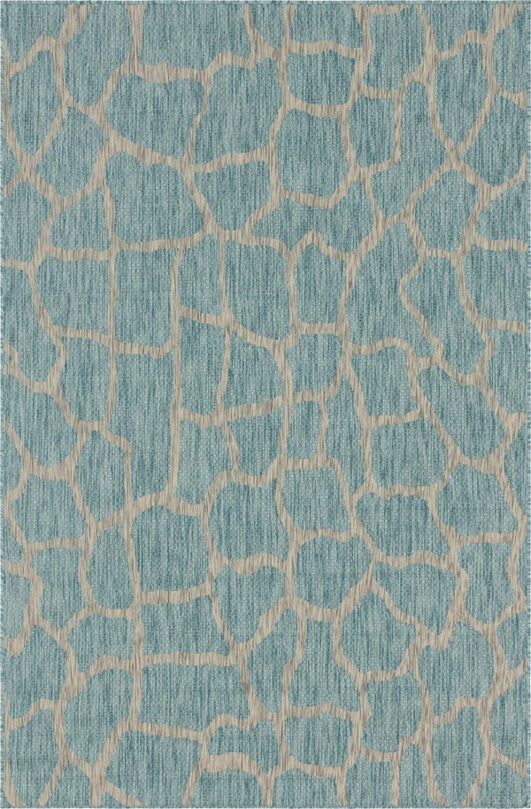 Unique Loom Outdoor Safari Giraffe Machine Made Animal Print Rug Light Aqua, Gray/Ivory 6' 1" x 9' 0"