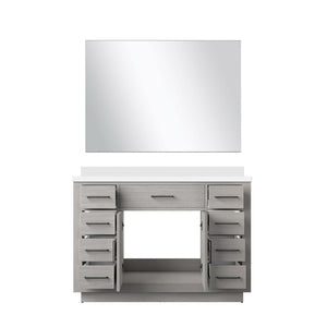 English Elm White Oak Single Bath Vanity With White Quartz Top, 43 In. Mirror, Modern Storage & Style Upgrade B2731S01405-GIGA