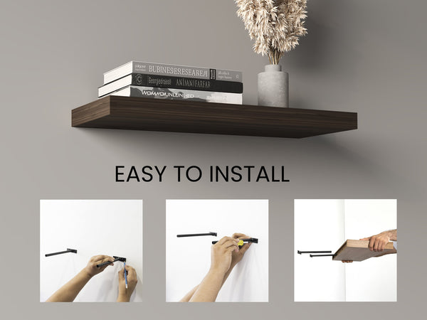 English Elm Ecco 31.5" Floating Shelves Set of 2 Dark Oak – Hidden Brackets, Sturdy Particleboard Display Storage B200P350342