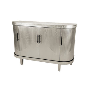 English Elm Modern Curved Sideboard Solid Wood Console Table with 4 Doors, Adjustable Shelves & Zinc Handles for Living Room Storage Scandi Style, Durable 220lb Top Capacity Champagne W757P190336