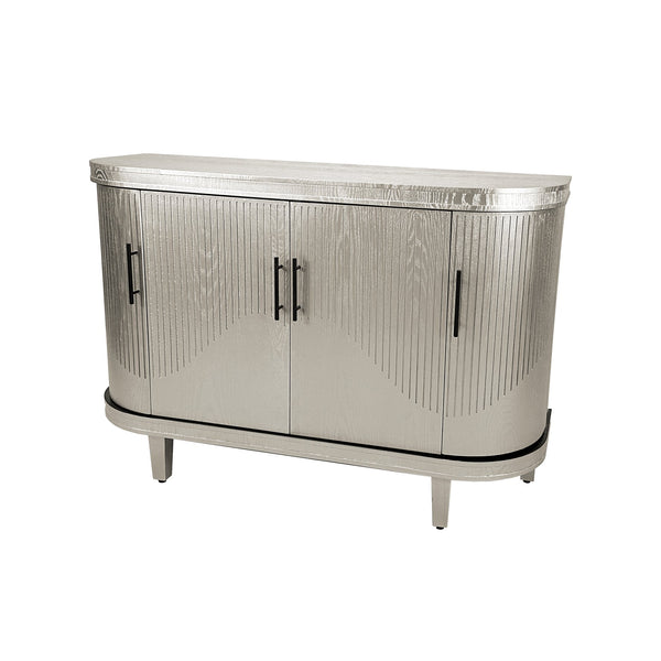 English Elm Modern Curved Sideboard Solid Wood Console Table with 4 Doors, Adjustable Shelves & Zinc Handles for Living Room Storage Scandi Style, Durable 220lb Top Capacity Champagne W757P190336