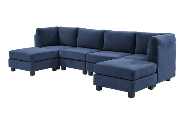 English Elm Faux Leather Modular Sectional Sofa Flexible Pu Upholstered Living Room Seating Dark Blue B2748S00179