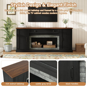 English Elm Elegant Walnut Media Console with Gray Brick Base Open Bay and Adjustable Shelving Black N721P394506B