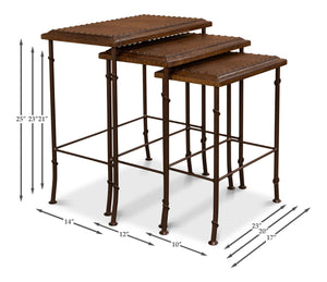 Sarreid Croc Leather Nesting Tables Set Of 3 - Elegant Brown Crocodile Style With Iron, Wood, And Tacks Brown  25953