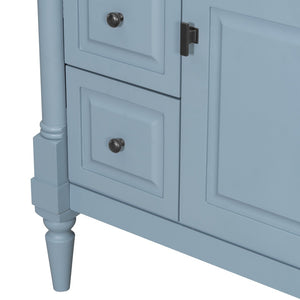 English Elm 30" Freestanding Bathroom Vanity Rubberwood Frame Ceramic Sink Flip Drawer Storage Blue+Grey N725P356062E