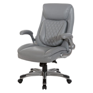 OSP Home Furnishings Executive Tufted Bonded Leather Office Chair with Lumbar Support and Flip up Arms Grey ECH75137-EC2