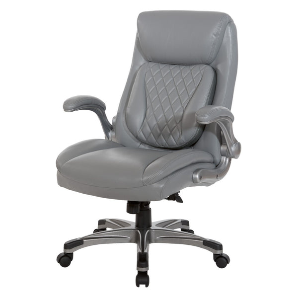OSP Home Furnishings Executive Tufted Bonded Leather Office Chair with Lumbar Support and Flip up Arms Grey ECH75137-EC2
