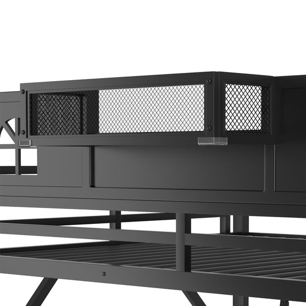 English Elm Metal Queen Loft Bed with L Shaped Desk Wardrobe Led Lighting and Usb for Teens Black W2593S00061