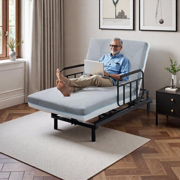 English Elm Electric Lift Bed with OKIN Motor, Memory Foam Mattress, Quiet 50,000-Cycle Frame, Fall-Safe Rails Black,Grey W2699S00061