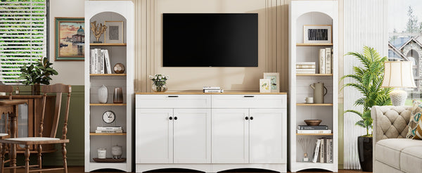 English Elm On-Trend 3-Piece Rustic Farmhouse Tv Stand With Adjustable Shelves & Storage For 70" Tvs, White N721S000045K-GIGA