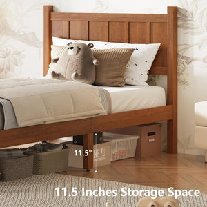 English Elm Twin Platform Bed Vertical Slat Headboard Farmhouse Shaker Wood Grain Finish Bedroom Walnut N733P422478D