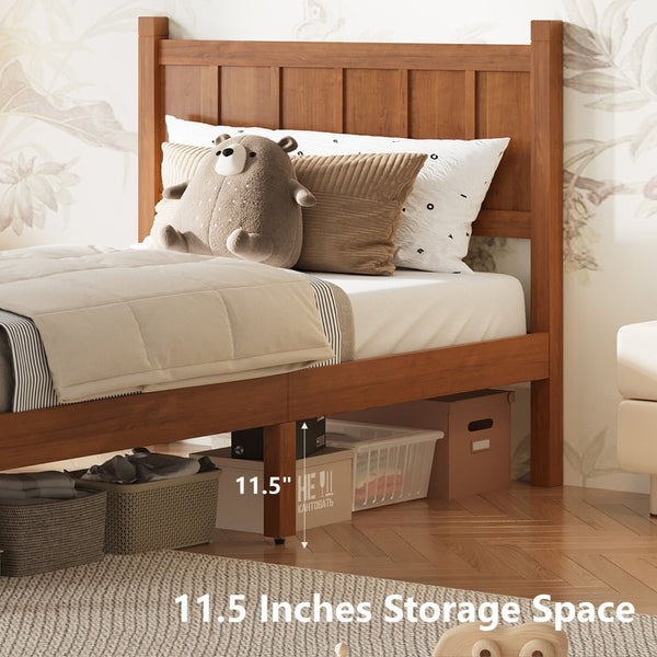 English Elm Twin Platform Bed Vertical Slat Headboard Farmhouse Shaker Wood Grain Finish Bedroom Walnut N733P422478D