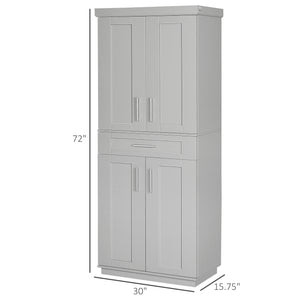 English Elm HOMCOM Tall Kitchen Pantry Cabinet 72" Grey Storage Cupboard with Adjustable Shelves, Drawer & Anti-Tip W2225S00056