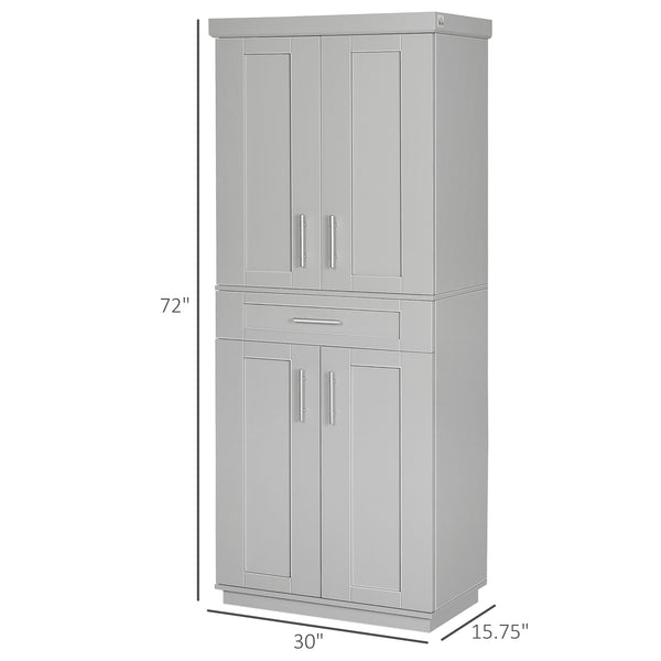 English Elm HOMCOM Tall Kitchen Pantry Cabinet 72" Grey Storage Cupboard with Adjustable Shelves, Drawer & Anti-Tip W2225S00056