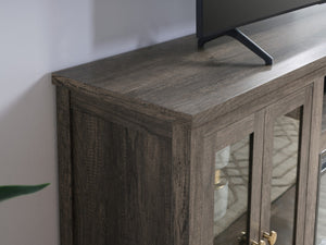 English Elm Emerson 70 Inch Fireplace Tv Stand with Led Accents Electric Heater and Media Storage Gray B2749P413270