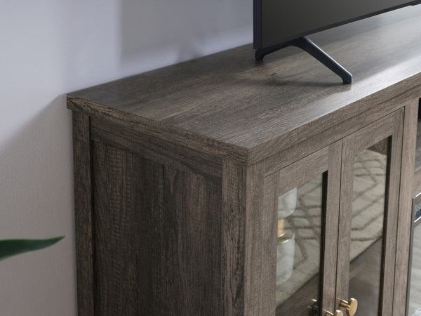 English Elm Emerson 70 Inch Fireplace Tv Stand with Led Accents Electric Heater and Media Storage Gray B2749P413270