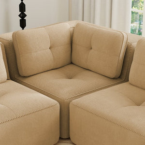 English Elm Modern Corduroy Sectional Sofa Deep Seat V Shape Tufted Couch with Movable Ottoman Camel W714S01588