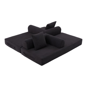 English Elm UNITED modular foldable sofa with metal frame, corduroy upholstery, side pocket & quick assembly convenience Black W1568P374081