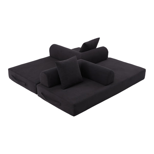 English Elm UNITED modular foldable sofa with metal frame, corduroy upholstery, side pocket & quick assembly convenience Black W1568P374081