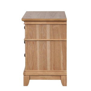 English Elm 3pc Farmhouse Eastern King Bed Set Natural Oak Plank Headboard with Dovetail Nightstands B2741S00946