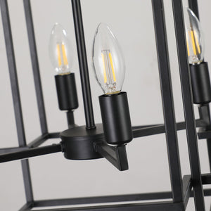 English Elm 18" Modern 8-Light Geometric Pendant Chandelier, Industrial Metal Frame, Adjustable 60" Drop, Stylish Lighting Black W2312P374787