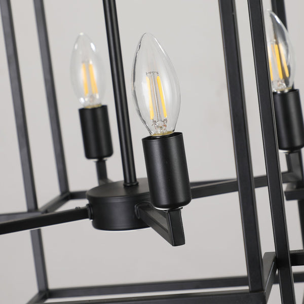 English Elm 18" Modern 8-Light Geometric Pendant Chandelier, Industrial Metal Frame, Adjustable 60" Drop, Stylish Lighting Black W2312P374787