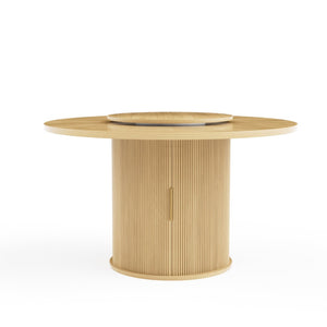 English Elm 55-inch Round Wood Dining Table Seats Six with Turntable Tray and Tiered Storage W1162P357242