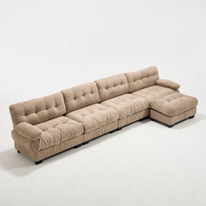 English Elm Modular Cloud Sofa Deep Seat Flannelette Sectional with Round Armrests for Living Room Light Brown W2120S00046