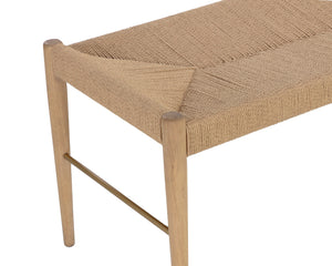 Sunpan Moira Bench - Modern Coastal Seating with Natural Paper Rope & White Wash Oak Frame, Handcrafted Elegance
