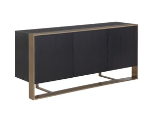 Sunpan Dalton Modern Sideboard - Stunning German Oak Veneer Design with Ample Storage for Any Space Antique Brass / Black