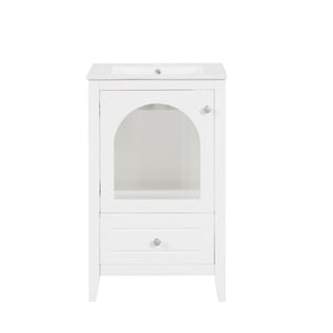 English Elm 20" Modern Bathroom Vanity With Sink, Soft-Close Glass Door, Drawer, Stylish Compact Design N725P185457K