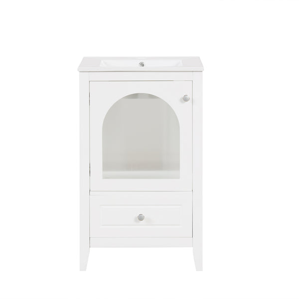 English Elm 20" Modern Bathroom Vanity With Sink, Soft-Close Glass Door, Drawer, Stylish Compact Design N725P185457K