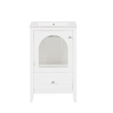 English Elm 20" Bathroom Vanity With Sink, Bathroom Cabinet With Soft Closing Glass Door, A Drawer, White