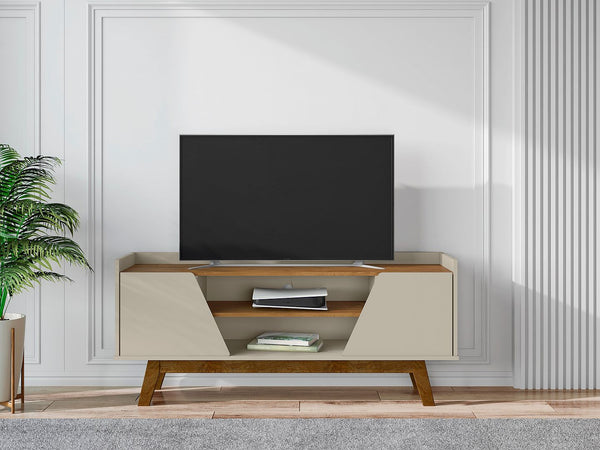 Manhattan Comfort Marcus Mid-Century Modern TV Stand Greige and Nature 259BMC10