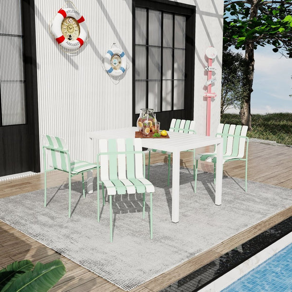 English Elm Summer 5 Piece Outdoor Dining Set Waterproof Pp Stackable Chairs Rust Proof Metal Legs W3450S00114