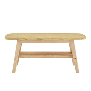 English Elm 39 Inch Solid Wood Coffee Table with Dual Open Shelves for Living Room Storage W2920P407664