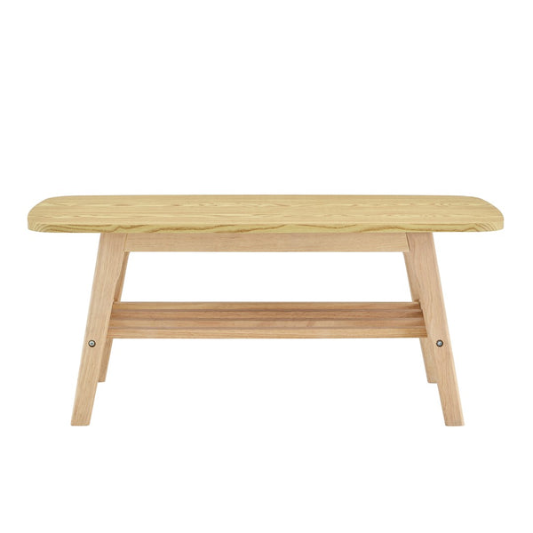 English Elm 39 Inch Solid Wood Coffee Table with Dual Open Shelves for Living Room Storage W2920P407664