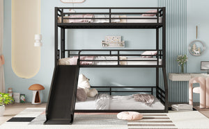 English Elm Twin Bunk Bed With Slide - Metal Triple Bunk For Kids, Heavy-Duty, Noise-Reduced, Safety Guardrails W1580S00173-GIGA