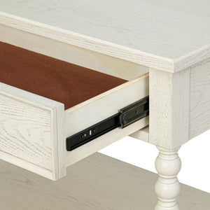 English Elm Large Cottage Nightstand with Spindle Legs Open Shelf and Drawer for King Beds Antique Cream B035P408397