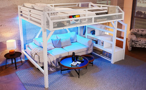 English Elm Twin House Frame Bed Pine Wood with Storage Drawers and Shelves for Kids Bedroom W1580S00411