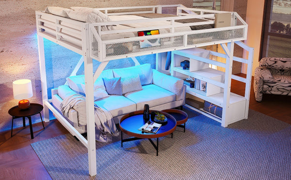 English Elm Twin House Frame Bed Pine Wood with Storage Drawers and Shelves for Kids Bedroom W1580S00411
