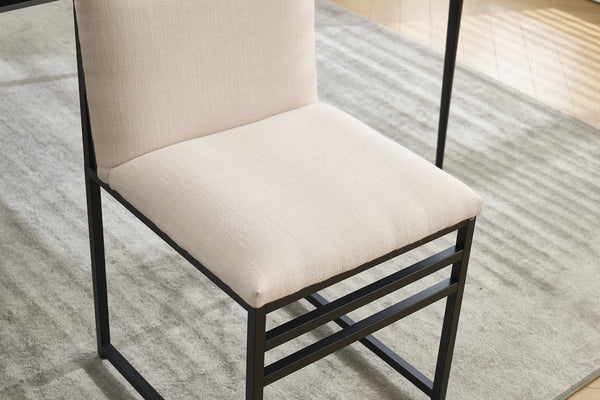 English Elm Modern Upholstered Dining Chairs Set of 2 with Linen-Like Fabric, High-Resilience Foam and Metal Frame Elegant Comfort Ivory W1249P257008