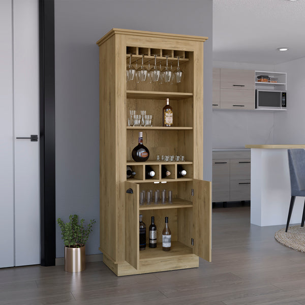 English Elm Lafayette Elegant Bar Cabinet with 4-Bottle Wine Rack, 10-Glass Holder and Spacious Dual-Door Storage Beige 33 L x 27 W x 5 H B070S00328