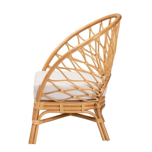 English Elm Bohemian Natural Rattan Accent Chair with Openwork Frame and Sculptural Curved Back B2750P420409