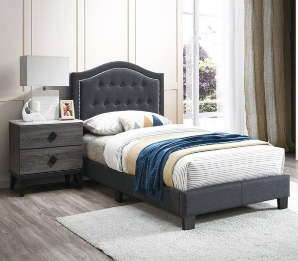 English Elm 1pc Twin Upholstered Bed Burlap Tufted Headboard Charcoal Frame Bedroom Focal B011P414683